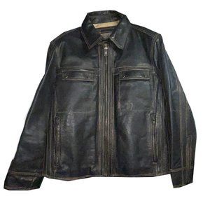marc new york Men's Brown Leather Racer style jacket size Lg